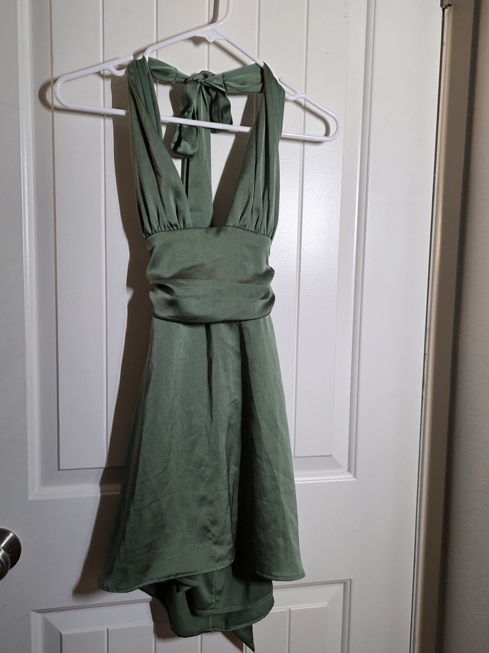 Sleeveless Silk Halter Midi Dress in Sage Green